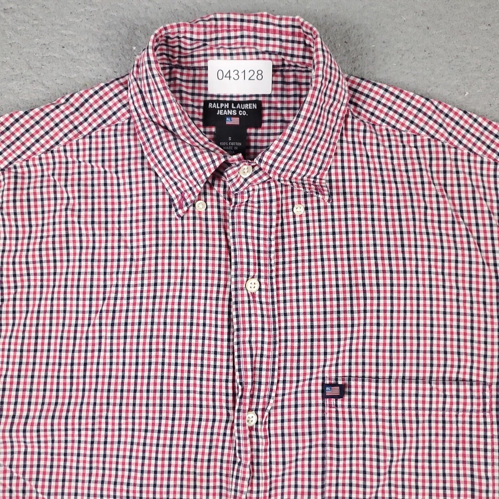 Ralph Lauren Jeans Co Mens Small Red Blue Check Button Up Short Sleeve Shirt